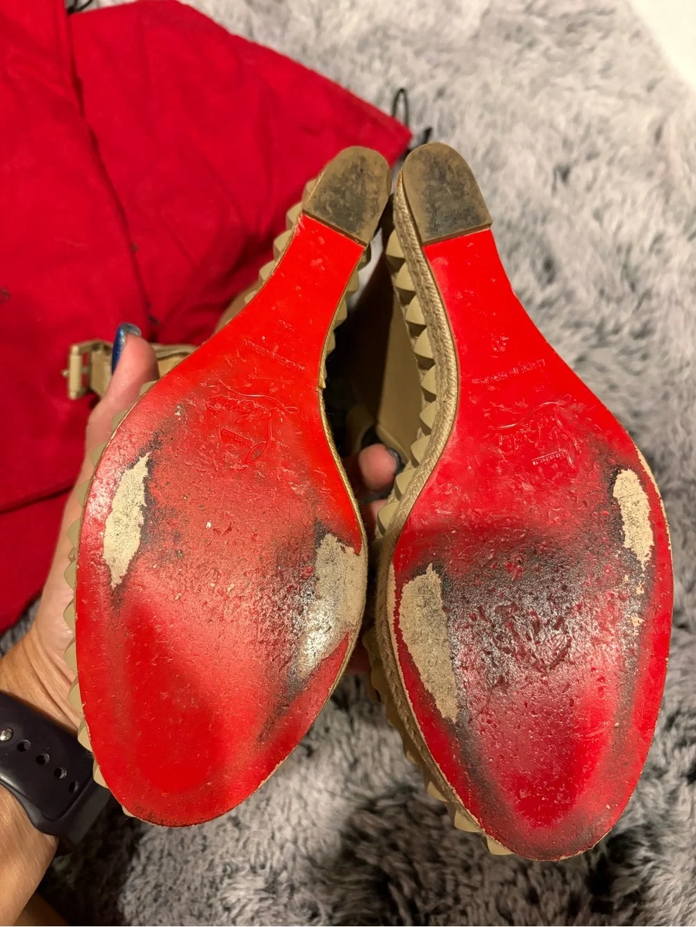 Christian Louboutin  Cataclou leather sandals Beige Studded Espadrille wedge 40